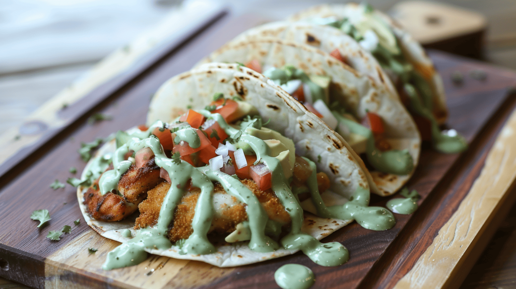 Catfish Tacos with Avocado Crema